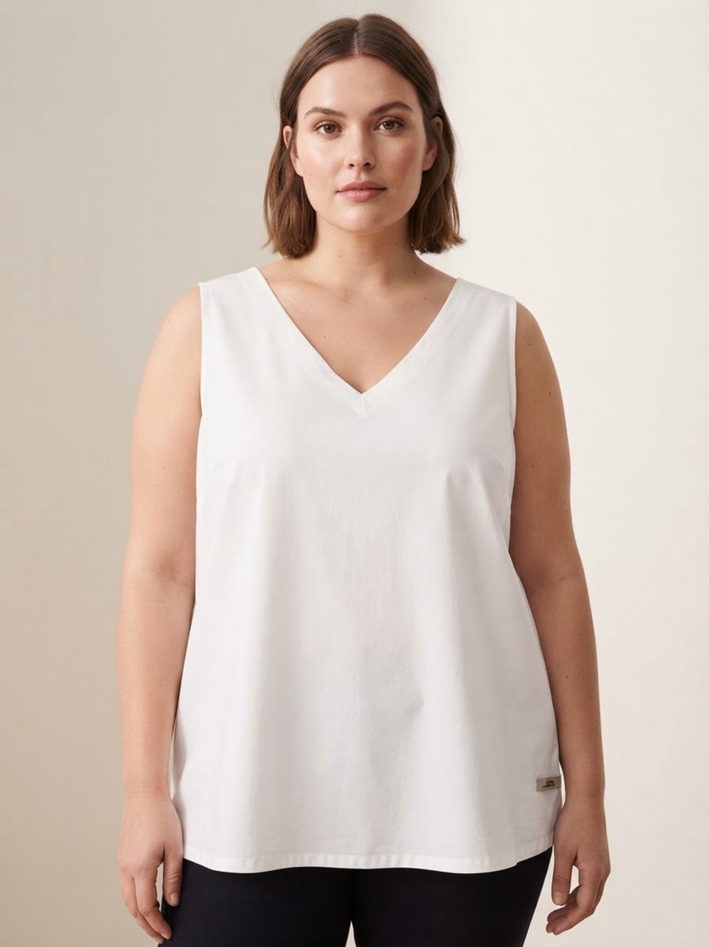 Eddie Bauer White V-Neck Sleeveless Tank Top Blouse Side Slits Women's XXL